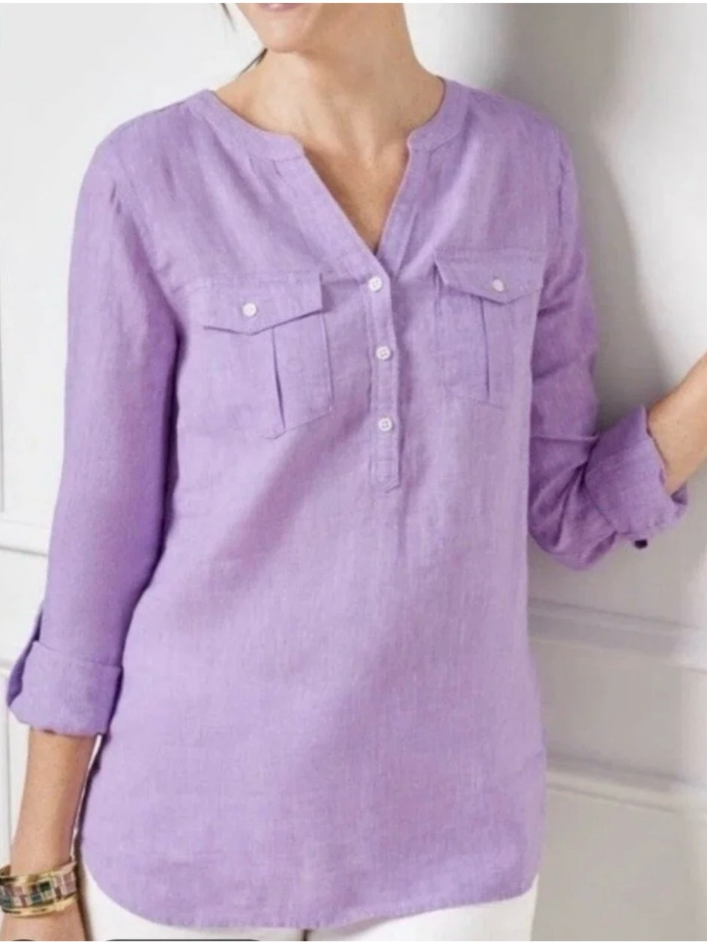Talbots Lavender Pullover 100% Linen
Tunic with Front Pockets size:2X